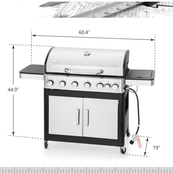 6 Burner Propane Gas Grill with Side Burner Stainless Steel BBQ Grill