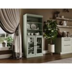 Solid Wood Tall Pantry Cabinet, 32" W x 71.5" H - Sage - Clear Glass - Image 4