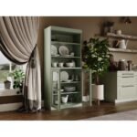 Solid Wood Tall Pantry Cabinet, 32" W x 71.5" H - Sage - Clear Glass - Image 3
