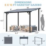 8' x 10' Hardtop Gazebo Outdoor Aluminum Pergola For Garden, Patio, Backyard-Gray - Image 2