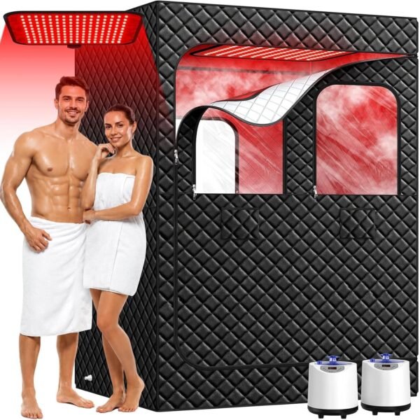 2-Person Steam Sauna with Dual Red Light Therapy – 160 LED Panel, 99-Min Timer