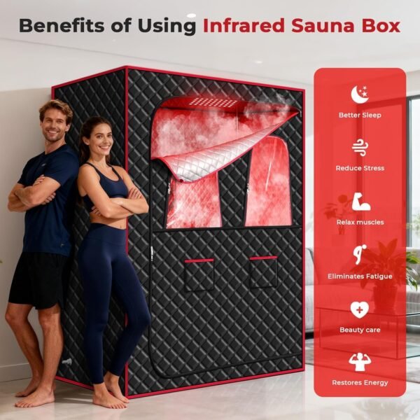 2-Person Steam Sauna Tent with Red Light Therapy – Dual Steamers, Stainless Steel Frame