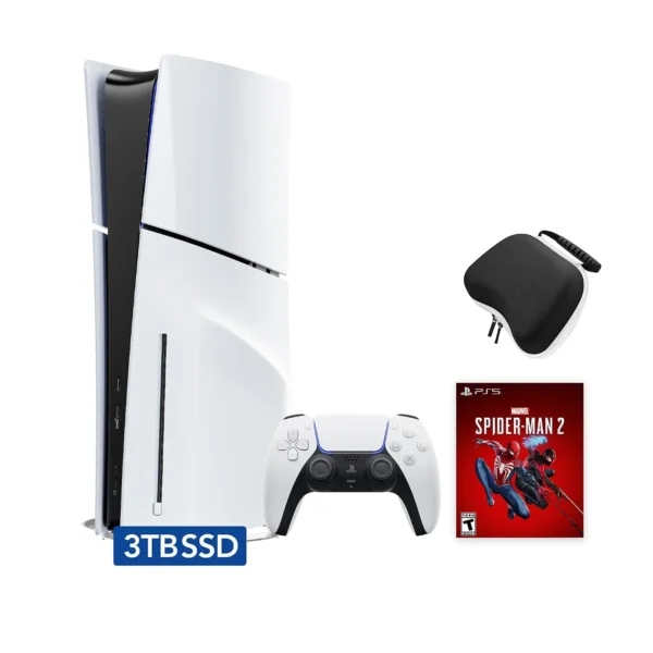 PlayStation 5 Slim Upgraded 3TB Disc Edition Spider-Man 2 Bundle – White, Slim PS5 Upgraded 3TB Ultra Fast SSD Gaming Console Bundle with Wireless Controller and C-Gamers Controller Storage Case