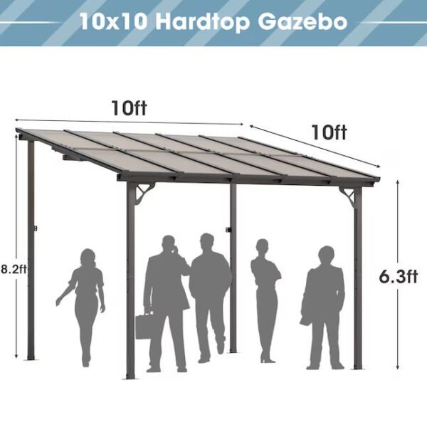 ergola 10-ft W x 10-ft L x 8-ft 2-in H Black Metal Freestanding Pergola