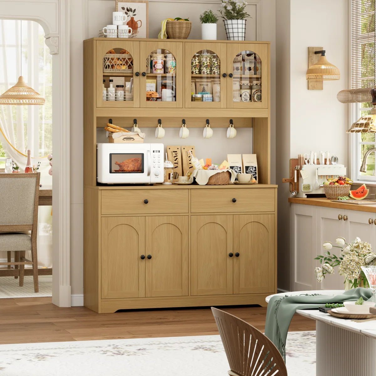 71" LED Kitchen Pantry Cabinet with Power Outlet, Large Kitchen Hutch Storage Cabinet - Image 6