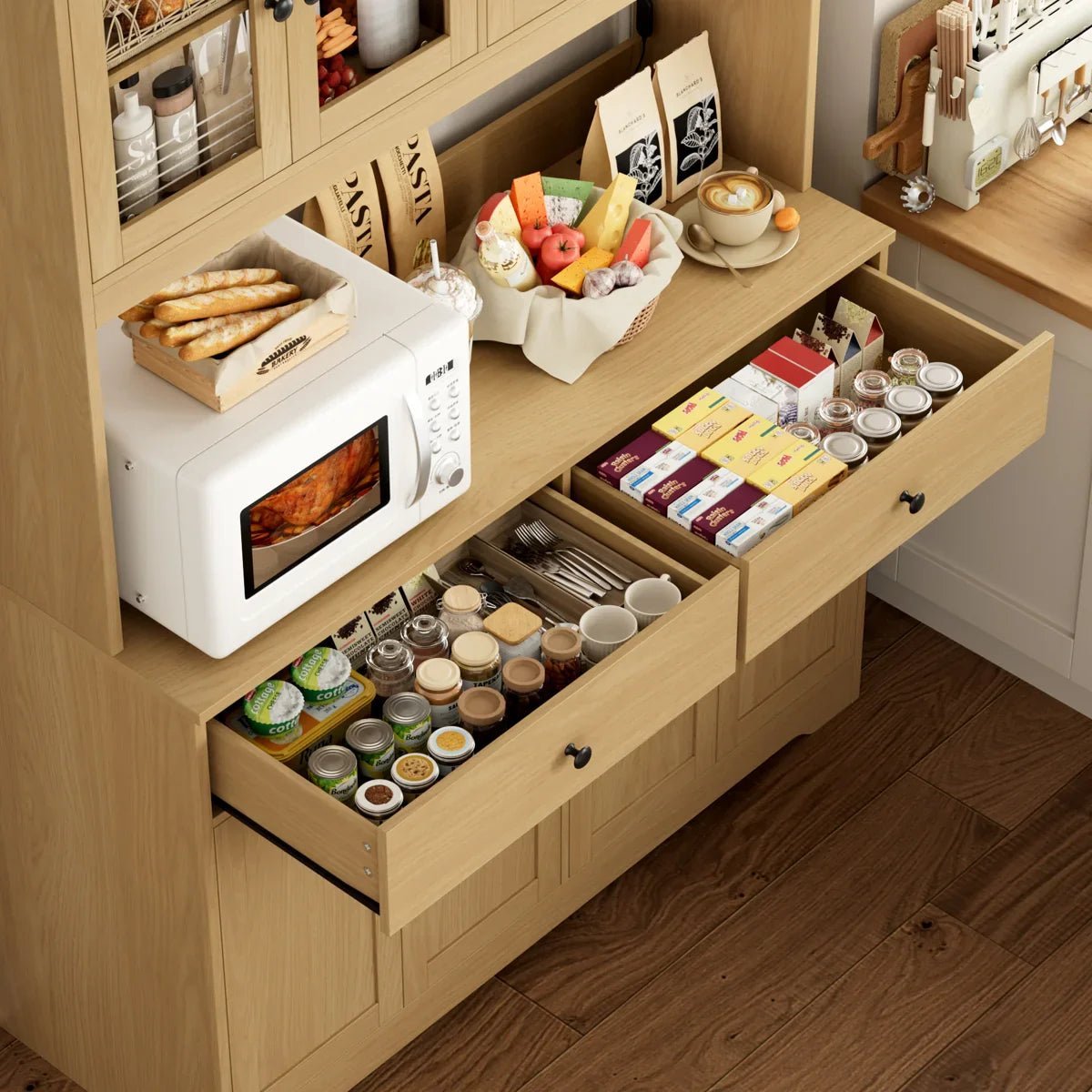 71" LED Kitchen Pantry Cabinet with Power Outlet, Large Kitchen Hutch Storage Cabinet - Image 5