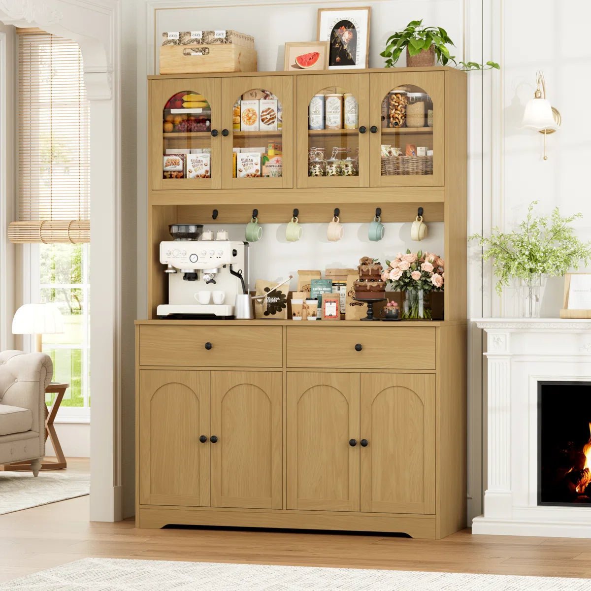 71" LED Kitchen Pantry Cabinet with Power Outlet, Large Kitchen Hutch Storage Cabinet - Image 4
