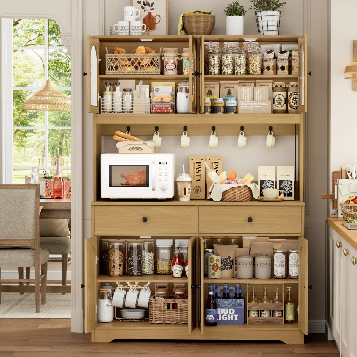 71" LED Kitchen Pantry Cabinet with Power Outlet, Large Kitchen Hutch Storage Cabinet - Image 3