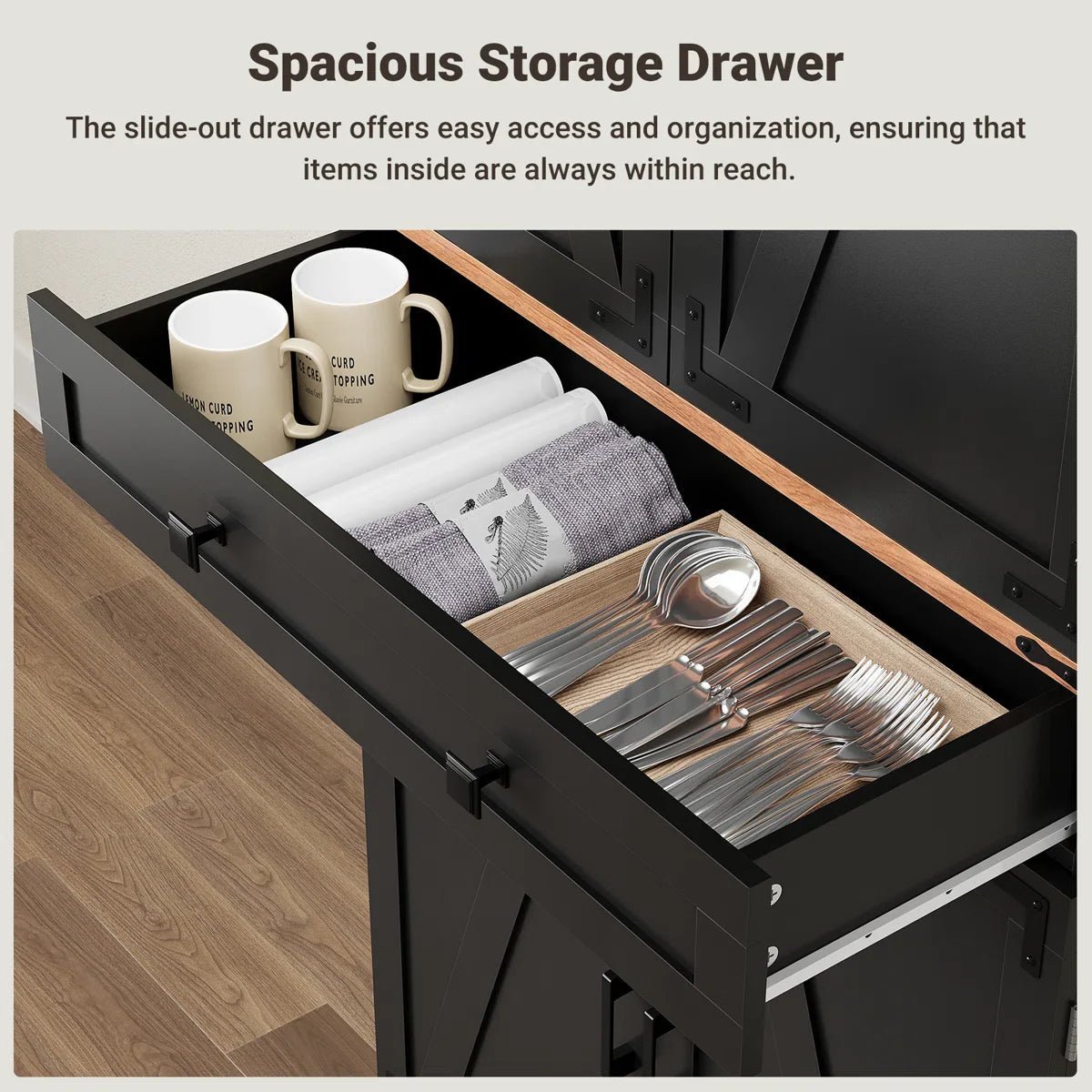 72" Kitchen Pantry Storage Cabinet with 8 Hanging Shelves and 3 Sliding Drawers - Image 4