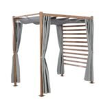 Marlow Pergola with Retractable Curtains and Faux Wood Finish, Grey - Image 4