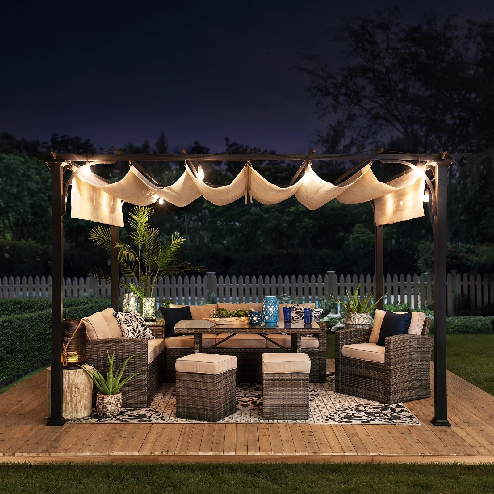 96d84167-86b0-4b0e-9c7b-54c314956c27_3.5281d73f0596f171944de808a5eeacb3.jpg Outdoor Pergola 9 x 12 ft. Patio Black Steel Frame Pergola with Retractable Beige Canopy Shade for Backyard, Garden Activities - Image 1