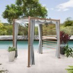 Marlow Pergola with Retractable Curtains and Faux Wood Finish, Grey - Image 5