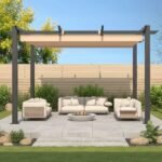 10' X 12' Outdoor Pergola With Retractable Canopy, Heavy-Duty Metal Frame And Adjustable Patio Shade Roof - Image 4