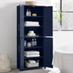 Tall Kitchen Storage Pantry Navy: Traditional Farmhouse Design, Wood Veneer, MDF Frame, 3 Adjustable Shelves - Image 4
