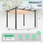 10' X 12' Outdoor Pergola With Retractable Canopy, Heavy-Duty Metal Frame And Adjustable Patio Shade Roof - Image 2