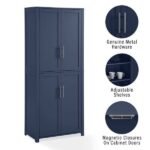 Tall Kitchen Storage Pantry Navy: Traditional Farmhouse Design, Wood Veneer, MDF Frame, 3 Adjustable Shelves - Image 3