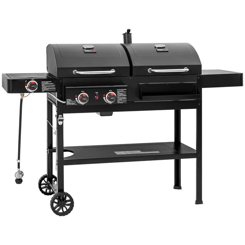 2-Burner Gas and Charcoal Combo Grill with Side Burner - Image 8