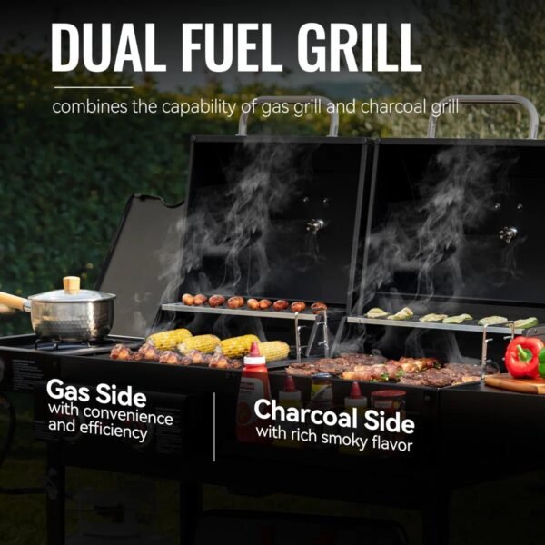 2-Burner Gas and Charcoal Combo Grill with Side Burner