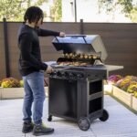 5 Burner Gas Grill Cabinet with Side Burner and 12" Griddle Black Gray - Image 2