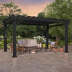 14x10 stratford traditional steel pergola with sail shade soft canopy - Image 5