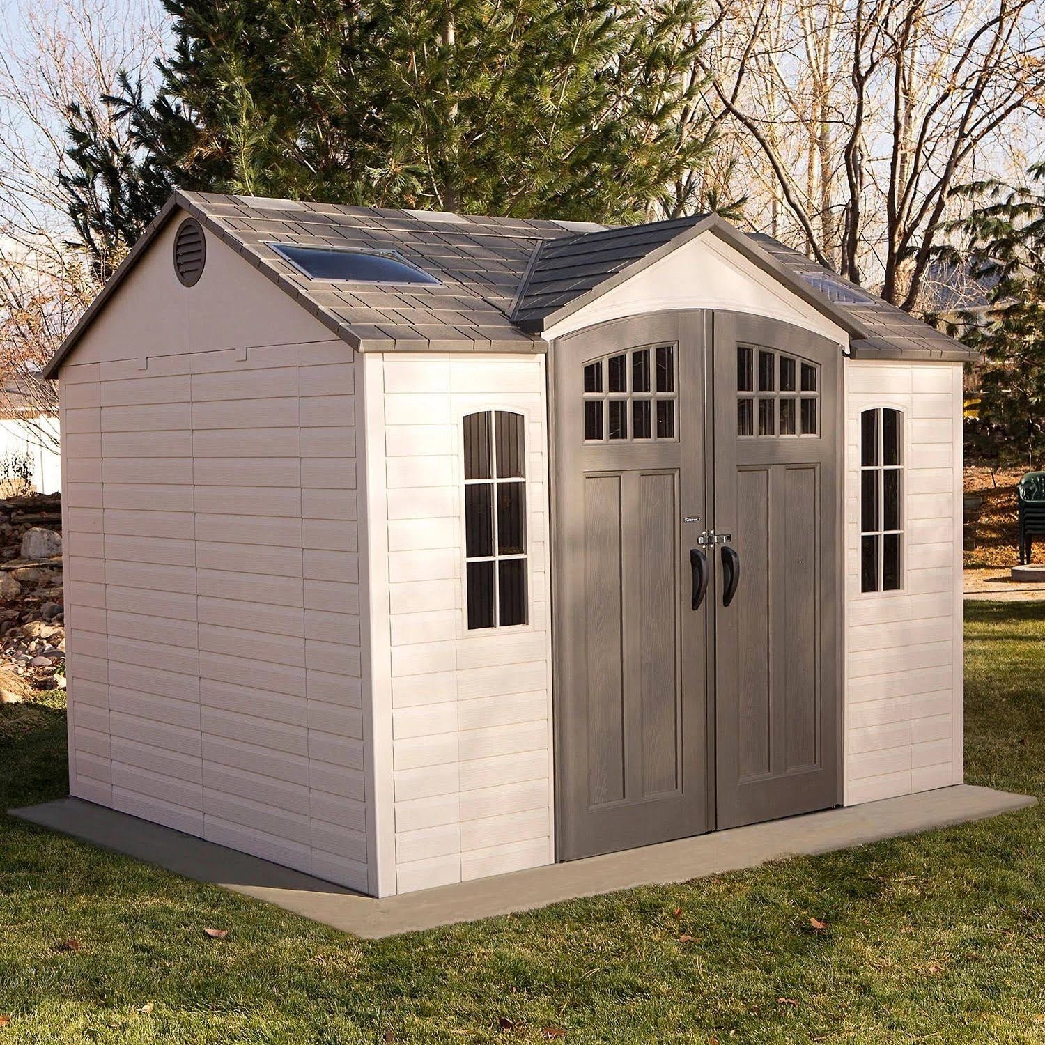 img-2099.jpg Lifetime 10ft x 8ft Outdoor Storage Shed with Carriage Doors - Image 1