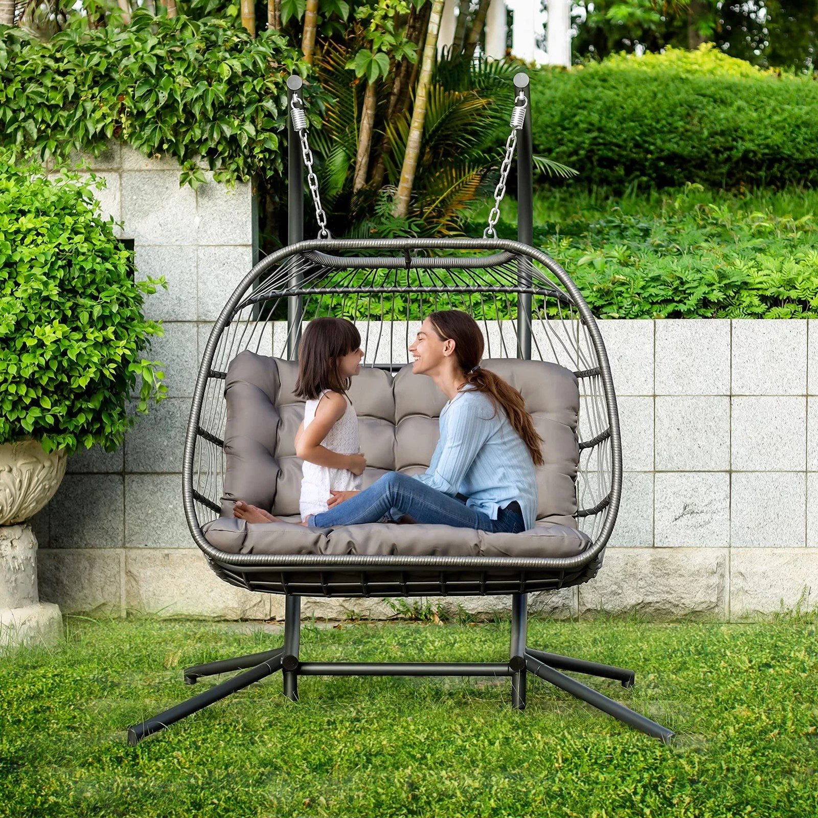 img-998.jpg Brafab Luxury X-Large Double Egg Swing Chair 2 Person Hanging Chair Hand Made Rattan Wicker Hammock Chair - Image 1