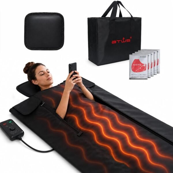 Low EMF Infrared Sauna Blanket with Support Pillow – PU Leather Cover, Dual-Zip Design