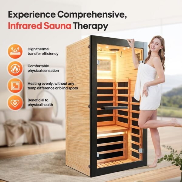1-Person Chilean Pine Infrared Sauna Room – Starry Sky Lighting, Oxygen Bar, Dual Speakers