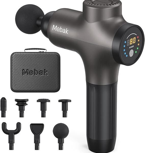 Mebak 3 Massage Gun, Massage Gun Deep Tissue for Athletes, Professional Muscle Percussion Massager, Massager for Shoulder Leg Back Body Pain Relief, Quiet Portable Sport Tool, Gifts for Him