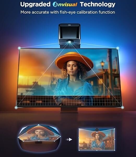 Govee TV Backlight 3 Lite with Fish-Eye Correction Function Sync to 75-85 Inch TVs, 16.4ft RGBICW Wi-Fi LED Strip Lights with Camera, 4 Colors in 1 Lamp Bead, Voice and APP Control, Adapter