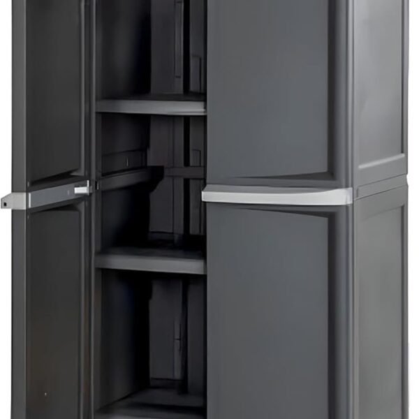 Sterilite 4 Shelf Cabinet, Heavy Duty and Easy to Assemble Plastic Storage Unit, Organize Bins in the Garage, Basement, Attic, Mudroom, Gray, 1-pack