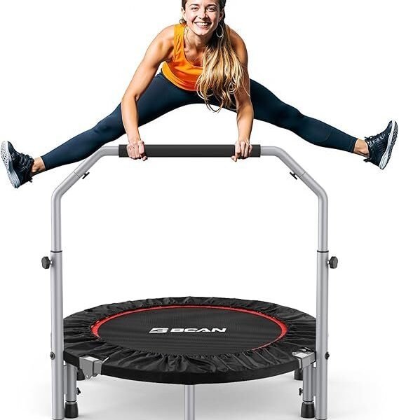 BCAN SP2 40/48″ Foldable Mini Trampoline Max Load 330lbs/440lbs, Fitness Rebounder with Adjustable Foam Handle, Exercise Trampoline for Adults Indoor/Garden Workout | FED Fitness