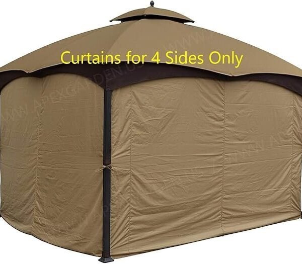 APEX GARDEN Four-Side Privacy Side Wall Curtain Set for 10-ft x 12-ft Gazebo (Beige)