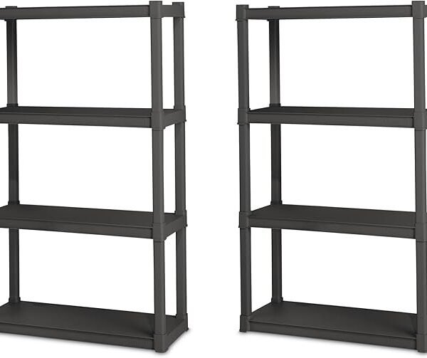 Sterilite 2-Pack 4 Shelf Unit, Heavy-Duty Shelving Storage and Utility Rack – Standing Plastic Organizer Shelves for Kitchen, Bathroom, and Garage