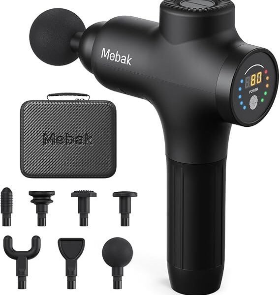 Mebak 3 Massage Gun, Massage Gun Deep Tissue for Athletes, Professional Muscle Percussion Massager, Massager for Shoulder Leg Back Body Pain Relief, Quiet Portable Sport Tool, Gifts for Him