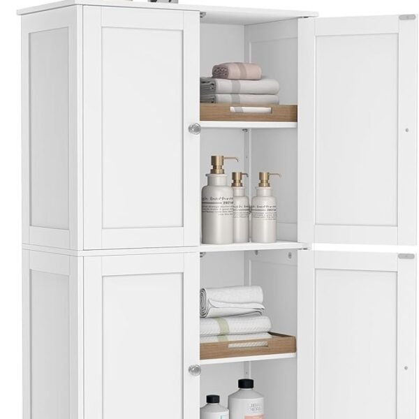 VASAGLE Floor Storage Cabinet, Shaker Cabinet with 2 Adjustable Shelves, 4 Doors, Tall Freestanding Organizer Unit, for Kitchen Bathroom Living Room, Cloud White UBBC553WH01S