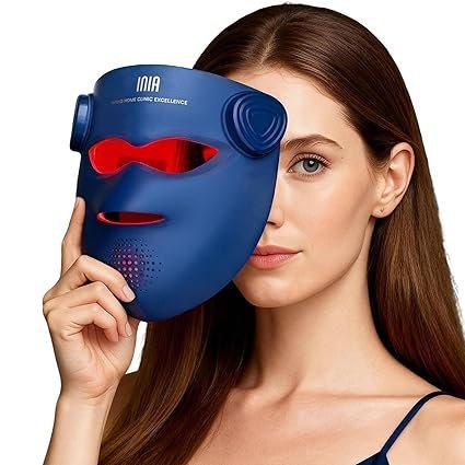 INIA Glow 4D Wireless Red Light Therapy Mask for face – Dual NIR, 320 LEDs, 4 Modes, Under-Eye Cooling, Cordless & Rechargeable LED Face Mask for Home & Travel, Skincare Gifts for Women Mom Wife, Blue