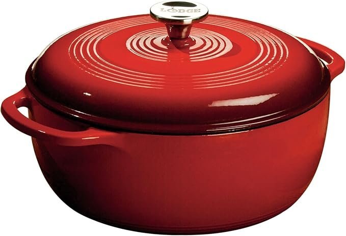 71NLOEy0wcL._AC_SX679_-1.jpg Lodge Essential Enamel Cast Iron Dutch Oven – Perfect for Bread Baking, Braising, Marinating & Slow Cooking – Features Moisture-Sealing Lid & Dual Handles – Kitchen Essentials – 6 Quarts – Island Spice Red - Image 1