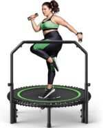 BCAN BT2 450/550LBS Mini Rebounder Trampoline for Adults with Bar, Fitness Trampoline with Bungees, Adjustable Handle, Stable & Quiet, Indoor Outdoor, Whole-Body Workout & Relaxation at Home-40IN/48IN