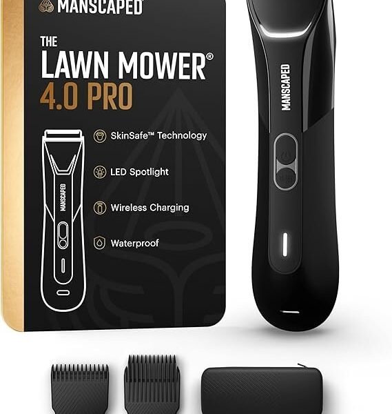 MANSCAPED® The Lawn Mower® 4.0 PRO – Groin & Body Hair Trimmer, Updated SkinSafe® Trimmer Blade, Waterproof Wet/Dry Groomer, USB-C & Wireless Charging Compatible, Men’s Ball Shaver with Travel Lock