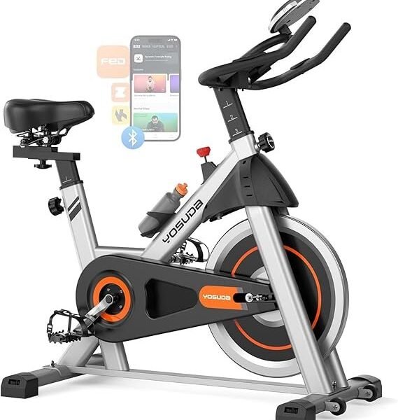 YOSUDA Exercise Bike, Brake Pad Stationary Bike for Home with Exclusive App, Magnetic Indoor Cycling Bike with 300 lb Weight Capacity, Low Noise, Tablet Holder and Fitness Courses for Weight Loss