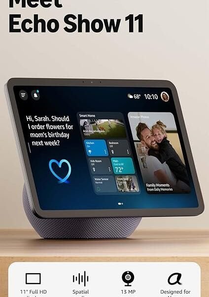 Amazon Echo Show 11 (newest model), Vibrant Full-HD 11″ display with more viewing area and spatial audio, Designed for Alexa+, Graphite