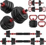 Adjustable Dumbbells, 20/30/45/70/90lbs Free Weight Set with Connector,5 in1 Dumbbells Set Used as Barbell,Kettlebells,Push up Stand,Fitness Exercises for Home Gym Suitable Men/Women