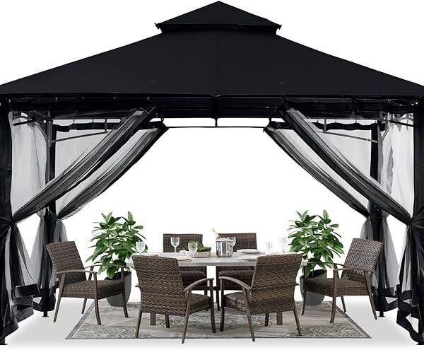 ABCCANOPY Gazebos for Patios 10×12 – Outdoor Steel Frame Gazebo with Mosquito Netting for Lawn Backyard Garden Deck (Black)