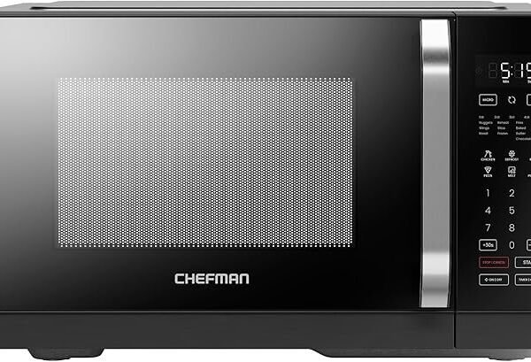 Chefman MicroCrisp Countertop Microwave Oven and Convection Oven, with Integrated Crisper, Guided Touchscreen Interface, 10 Power Levels, Mute Function, and Eco Mode, 1800W and 0.8 Cu. Ft. – Black