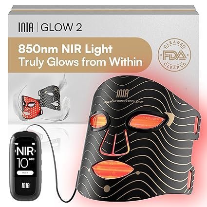 INIA Red Light Therapy Mask for Face – 4 Light Modes with 850nm NIR, Red & Blue LED Light Therapy, 2600mAh Rechargeable LED Face Mask for Radiant Glow at Home, Black