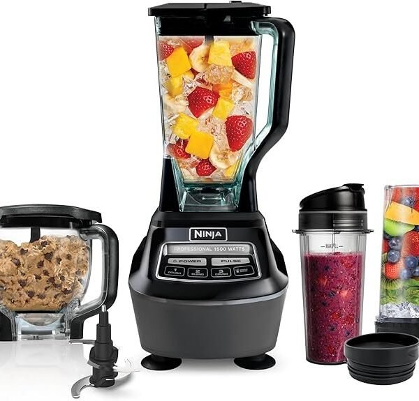 Ninja Kitchen System | All-in-One Food Processor & Blender for Smoothies | Includes Pitcher, (2) 16 oz. To-Go Cups & 8-Cup Bowl | Makes Salsa, Dough, Shakes, & Frozen Drinks | 1500W | Black | BL770